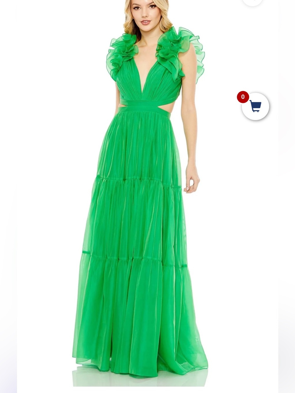 Mac Duggal NWT 4 Green Ruffles open back organza prom formal dress - Picture 1 of 8